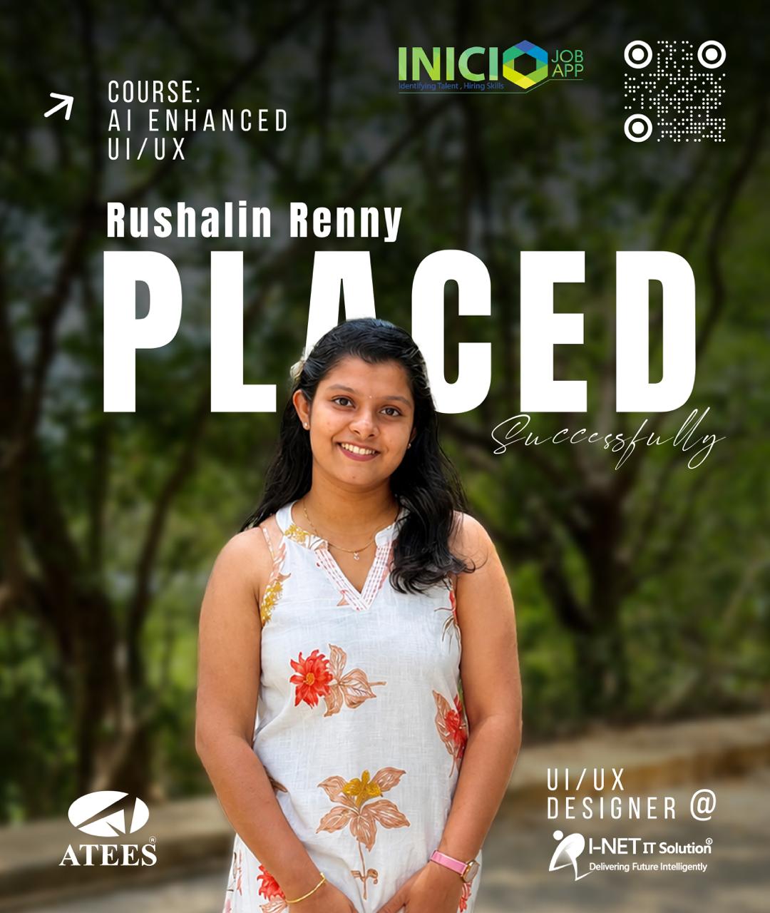 Another success story begins! 🌟Congratulations Rushalin Renny on securing your role as UI-UX De