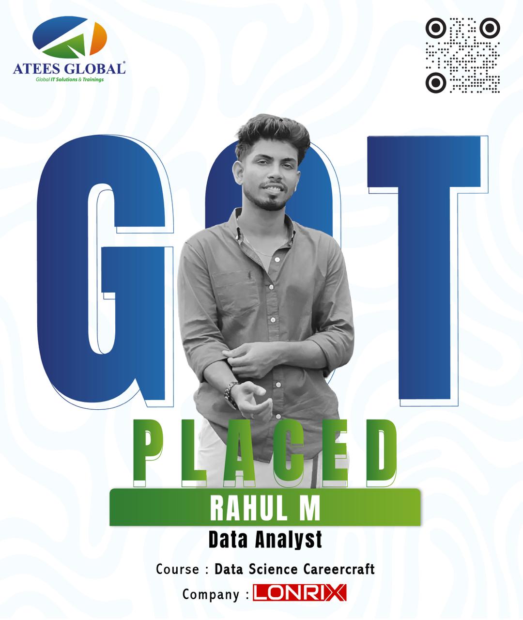Congratulations Rahul M on getting placed as a Data Analyst!Your hard work paid off — your journ