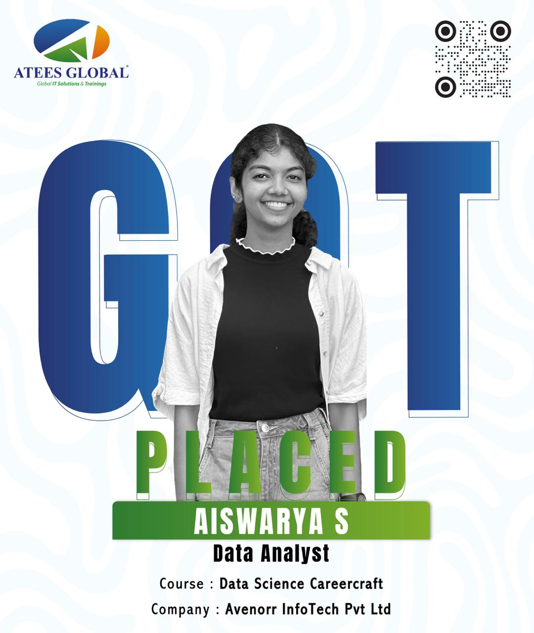 Congratulations to Aiswarya S on getting placed as a Data Analyst at Avenorr InfoTech Pvt Ltd!Fr