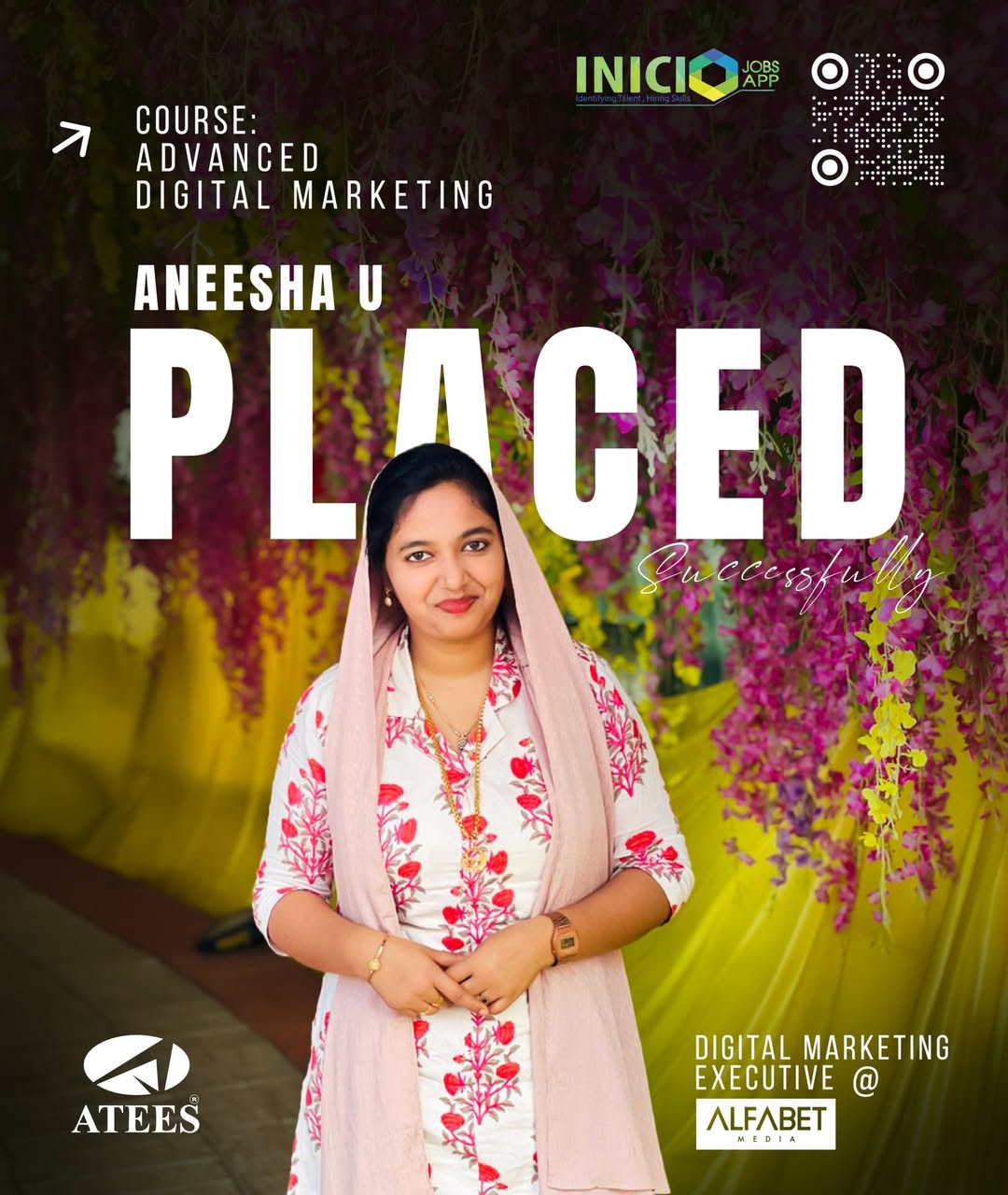 Congratulations to Aneesha U on successfully securing the position of Digital Marketing Executiv