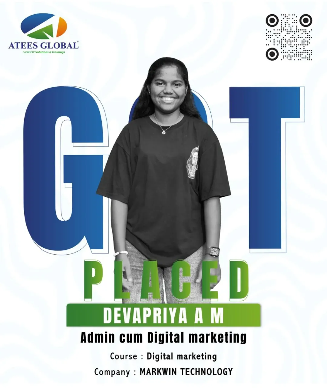 Congratulations to Devapriya A M on securing a position as Admin cum Digital Marketing at Markw