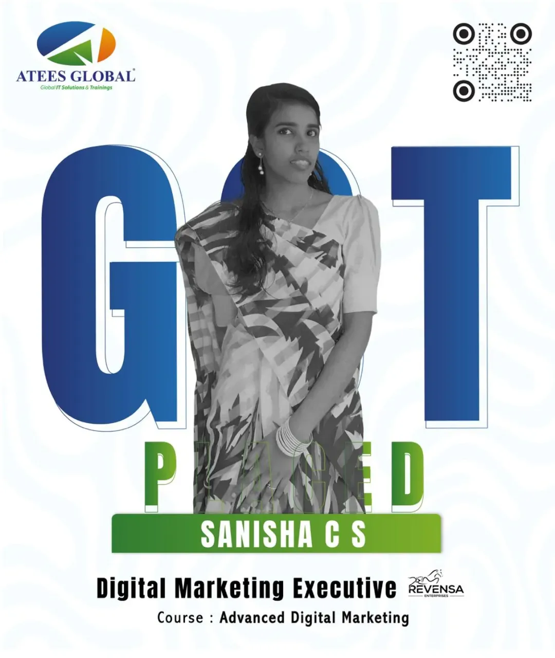 Congratulations to Sanisha C S on successfully being placed as a Digital Marketing Executive! 🀮webp