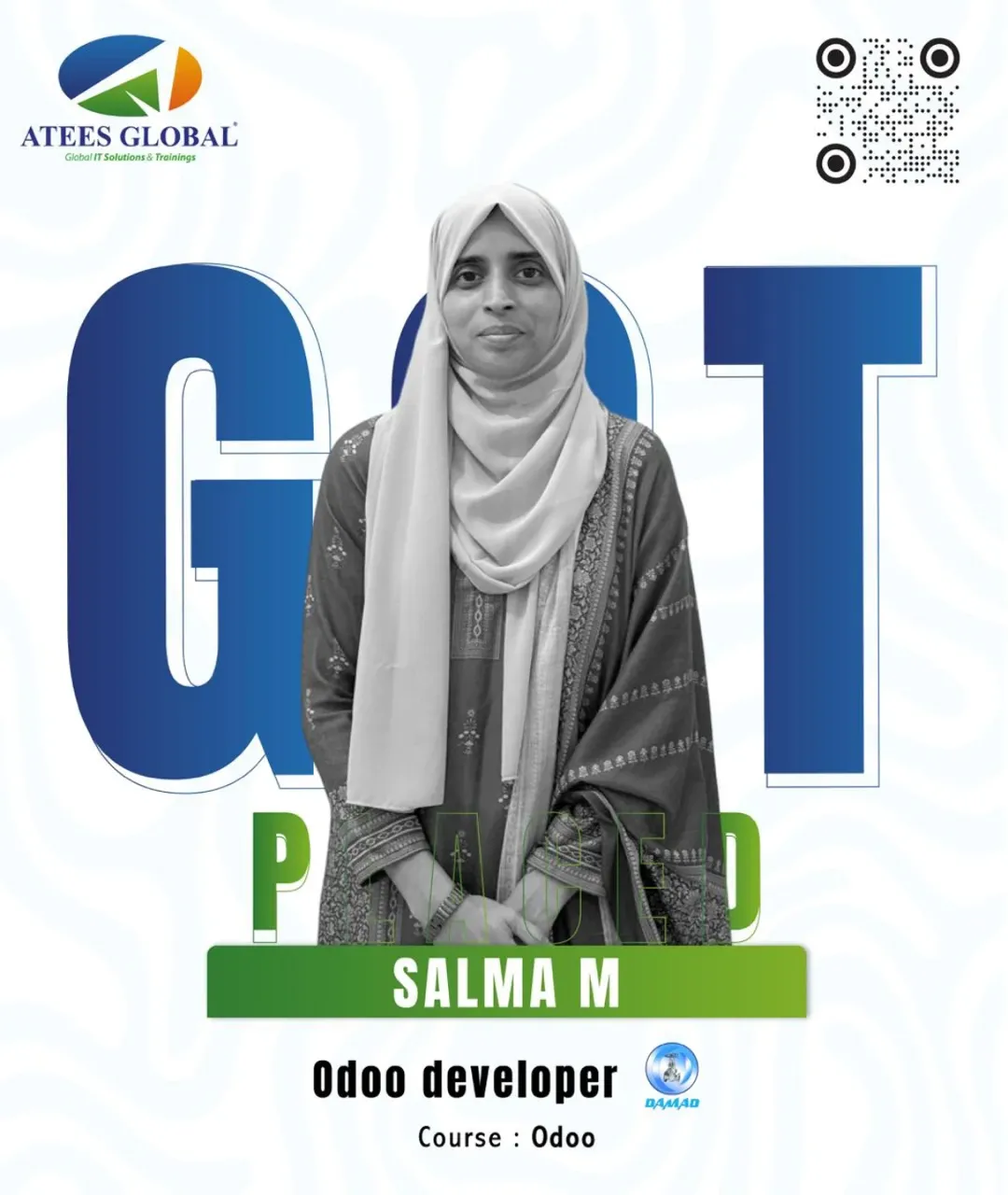 Meet Salma M, a certified Odoo Developer from ATEES Global 🎓✨With strong technical skills and